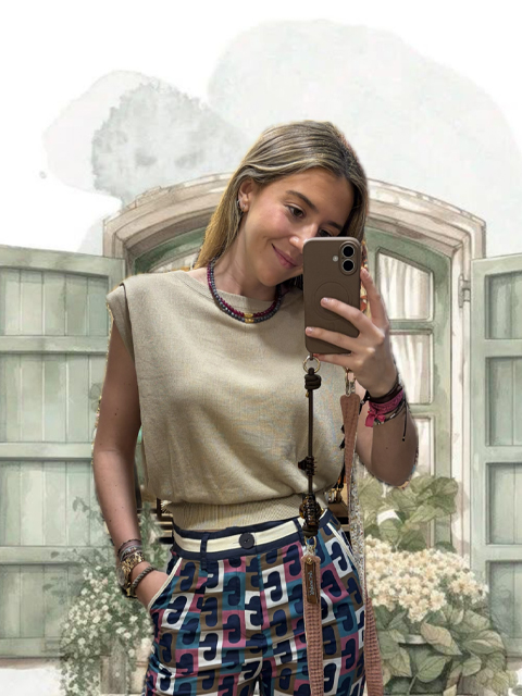 Top punto tencel beige